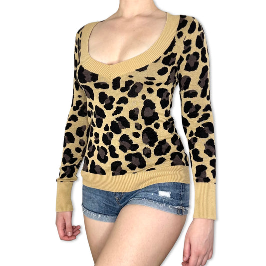 Sexy Leopard Print V-Neck Sweater (S)