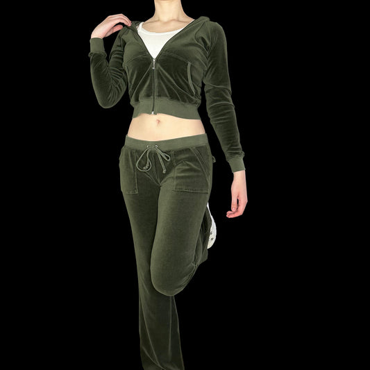 Y2K Dark Green Juicy Couture Velour Tracksuit (S)