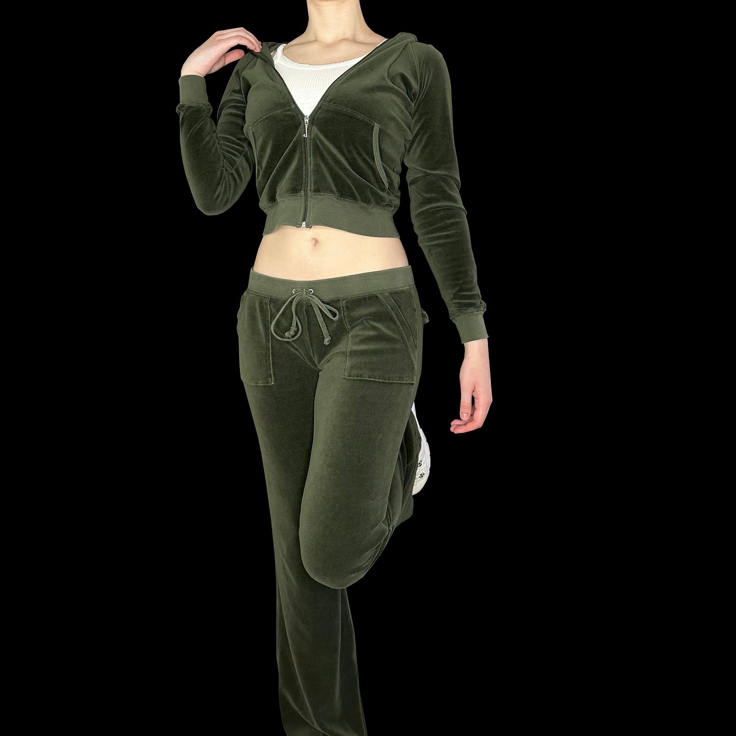 Y2K Dark Green Juicy Couture Velour Tracksuit (S)