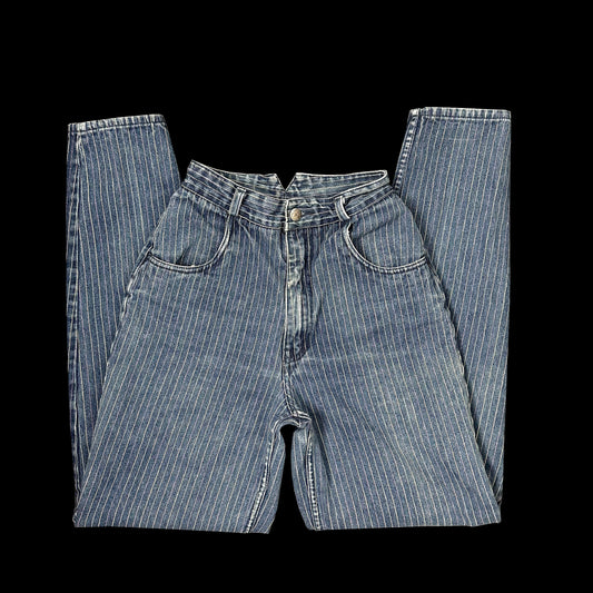 80s Medium Wash Denim Pastel Pinstripe Jeans (24”)
