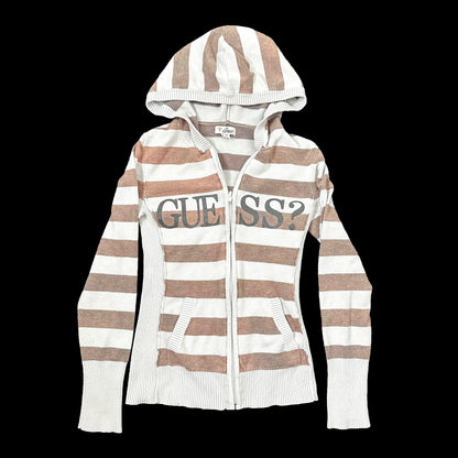 Y2K Guess Striped Zip Up Spell-Out Hoodie (S)