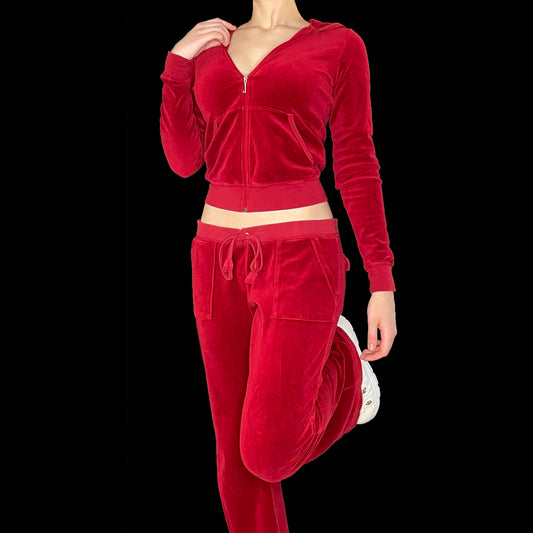 Y2K Red Juicy Couture Velour Tracksuit (M)
